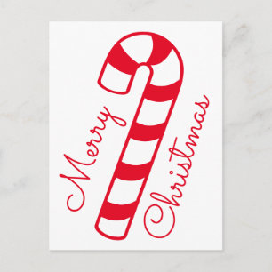 Merry Christmas Red and White Striped Candy Cane Postcard