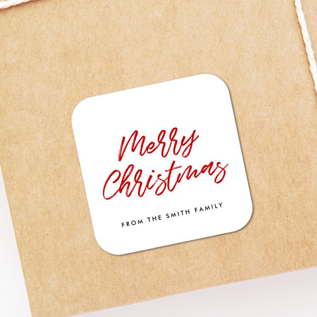 Merry Christmas red and white typography Square Sticker (Creator Uploaded)