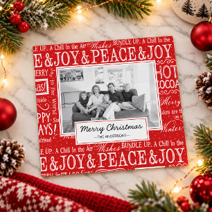 Merry Christmas Red and White Verse Family Photo Holiday Postcard