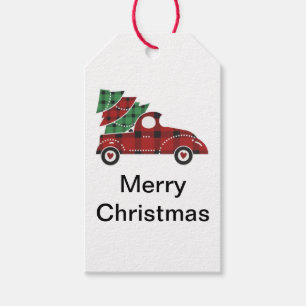 Merry Christmas Red Antique Pick Up Truck Gift Tags