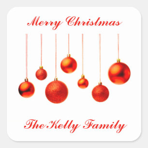 Merry Christmas Red Balls decoration with text Square Sticker
