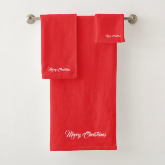 Merry Christmas Red Bath Towel Set
