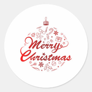 Merry Christmas Red Bauble Ornament Holiday Classic Round Sticker
