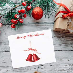 Merry Christmas Red Bell decoration with text Holiday Postcard