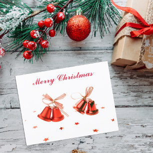 Merry Christmas Red Bell ornaments with stars Hol Holiday Postcard
