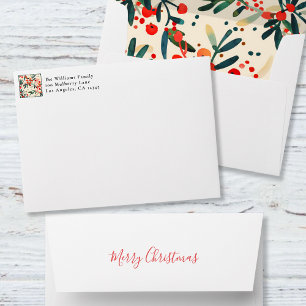 Merry Christmas Red Berries 5x7 Return Address Envelope