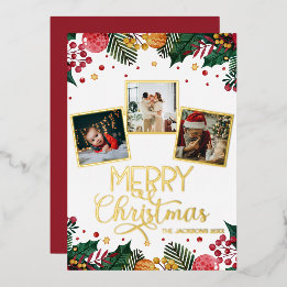 Merry Christmas Red Berries Holly Photo Collage