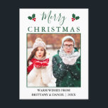 Merry Christmas Red Berries Photo Green Postcard<br><div class="desc">Photo Merry Christmas Red Holly Berries Holiday Postcard - Green Script</div>