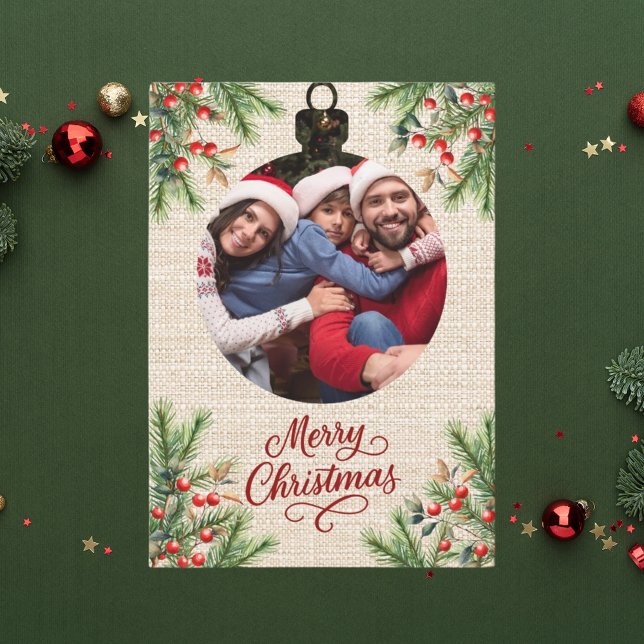 Merry Christmas red berries photo year in review Holiday Card (Creator Uploaded)