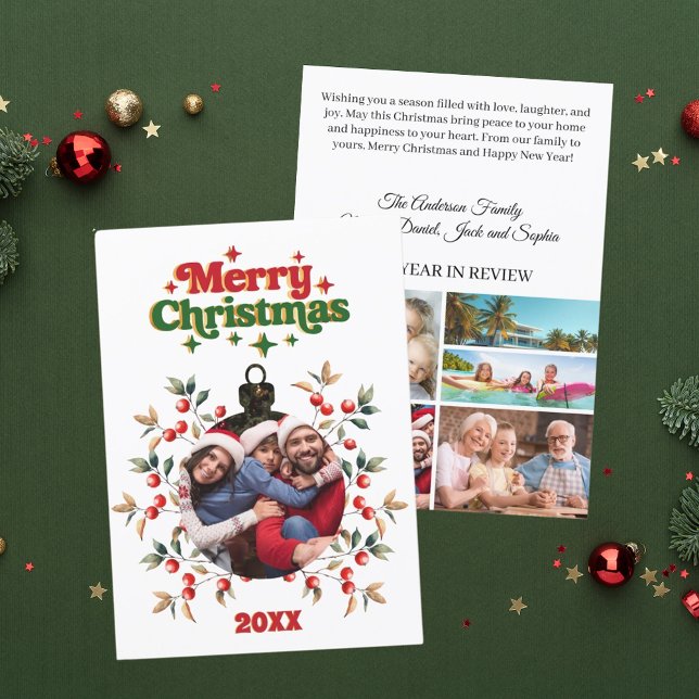 Merry Christmas red berries photo year in review Holiday Card (Creator Uploaded)