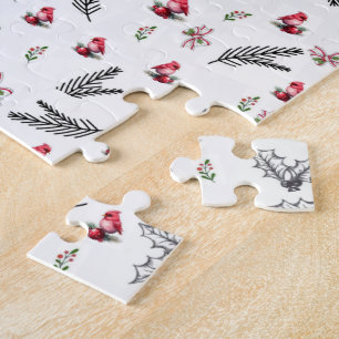 Merry Christmas Red Birds Bow  Jigsaw Puzzle