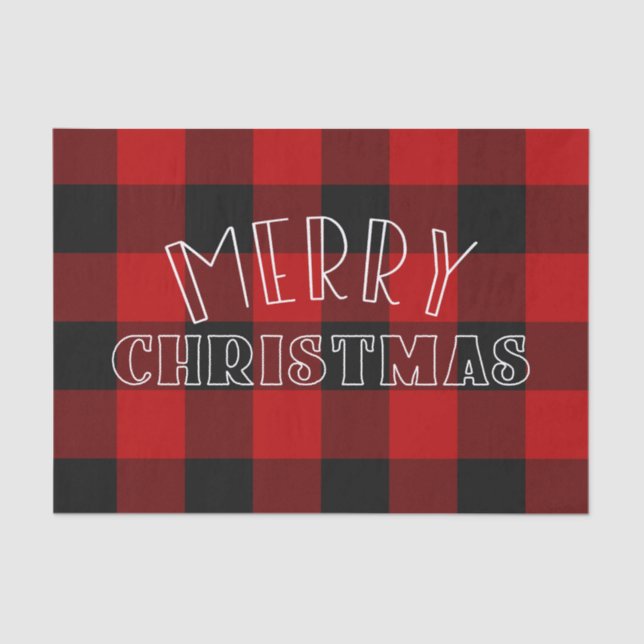 Merry Christmas Red Black Buffalo Plaid Pattern Tissue Paper (Front)