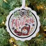 Merry Christmas Red Black Buffalo Plaid Snowman<br><div class="desc">The cutest paper ornaments come to you on a paper card with a ribbon with a cherished memory to have as a keepsake forever</div>