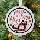 Merry Christmas Red Black Buffalo Plaid Snowman Tree Decoration Card<br><div class="desc">The cutest paper ornaments come to you on a paper card with a ribbon with a cherished memory to have as a keepsake forever</div>