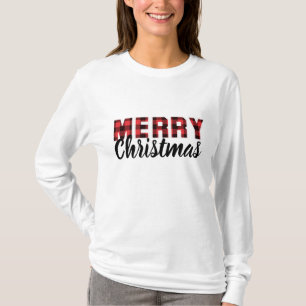 Merry Christmas, Red & Black Buffalo Plaid T-Shirt
