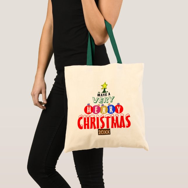 Merry Christmas Red Blue Pink Gold Ornaments  Tote Bag (Front (Product))
