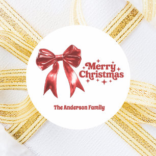 Merry Christmas red bow  Classic Round Sticker