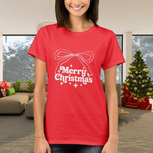 Merry Christmas red bow doodle retro T-Shirt