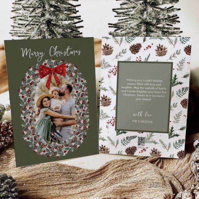 Merry Christmas Red Bow Family Photo Holiday Card (Creator Uploaded)