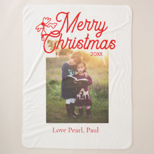 Merry Christmas red bow kids photo modern elegant Sherpa Blanket