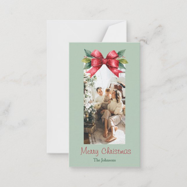 Merry Christmas Red Bow Personalised Photo Card (Front)