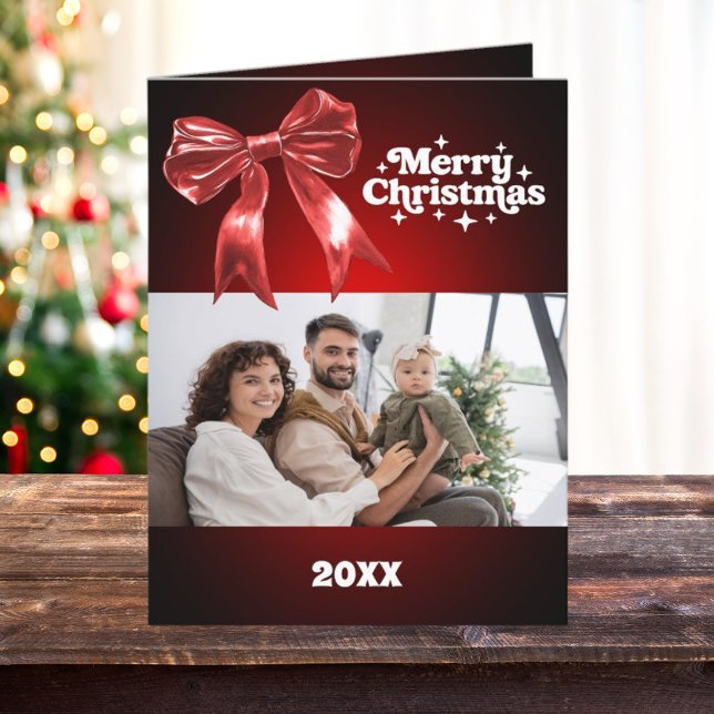 Merry Christmas red bow photo card year in review (Creator Uploaded)