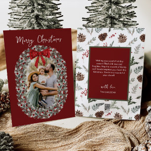 Merry Christmas Red Bow Photo Holiday Card