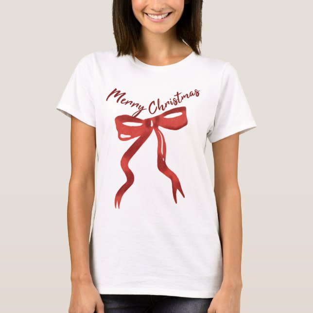 Merry Christmas Red Bow T-Shirt (Front)