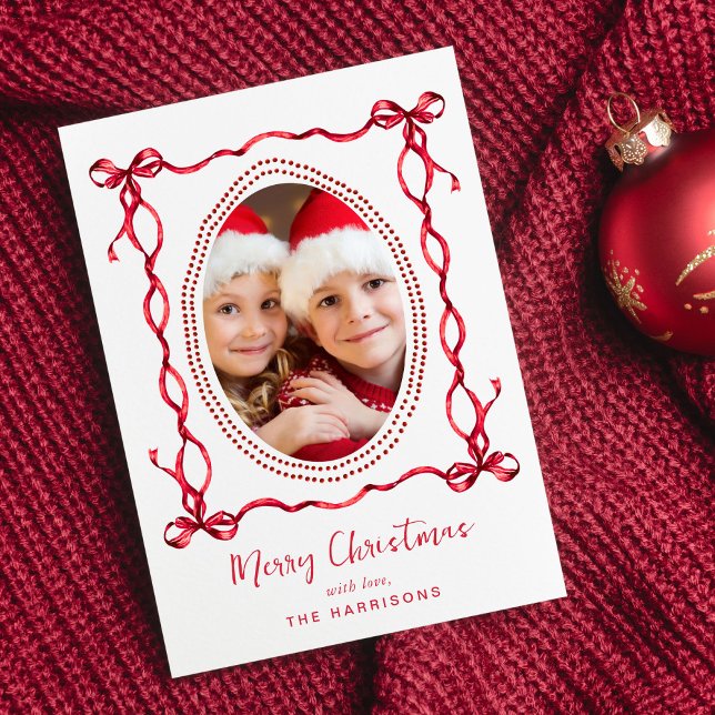 Merry Christmas Red Bows Photo Holiday Card (Creator Uploaded)