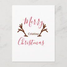 Merry Christmas red brown reindeer horn holiday te