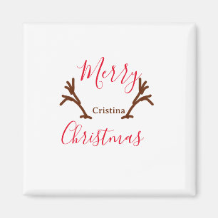 Merry Christmas red brown reindeer horn holiday te Magnet