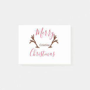 Merry Christmas red brown reindeer horn holiday te Post-it Notes