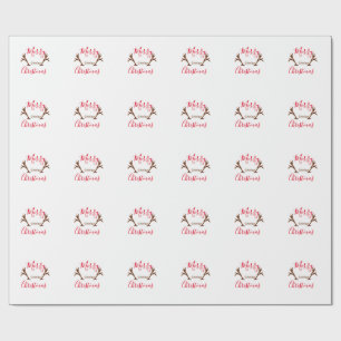 Merry Christmas red brown reindeer horn holiday te Wrapping Paper