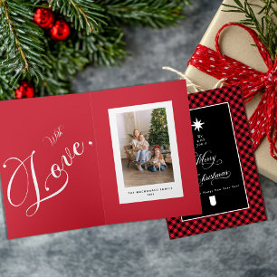 Merry Christmas Red Buffalo Plaid Folded Photo Card