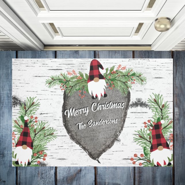 Merry Christmas Red Buffalo Plaid Gnomes Greenery  Doormat (Creator Uploaded)