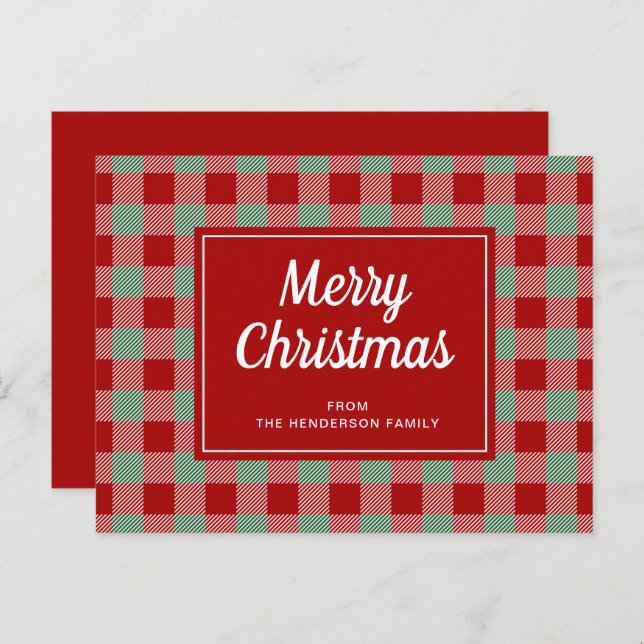 Merry Christmas Red Buffalo Plaid Pattern Holidays Postcard (Front/Back)