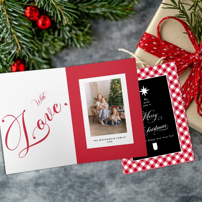 Merry Christmas Red Buffalo Plaid Photo Folded Card (Creator Uploaded)