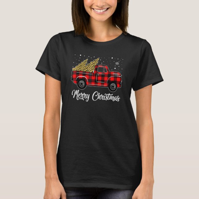 Merry Christmas Red Buffalo Plaid Truck Tree Mens  T-Shirt (Front)