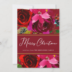 Merry Christmas Red Calligraphy Floral Holiday Card