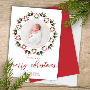 Merry Christmas Red Calligraphy One Photo  Holiday Card