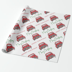 Merry Christmas Red Car Pattern Script Wrapping Paper