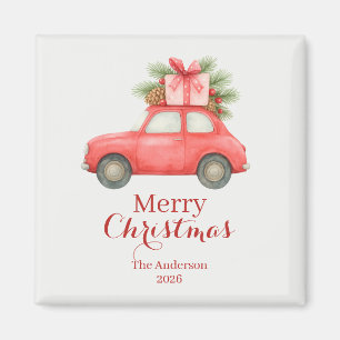 Merry Christmas Red Car – Personalised Holiday  Magnet