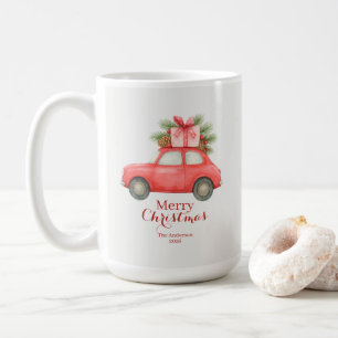 Merry Christmas Red Car – Personalized Holiday  Coffee Mug