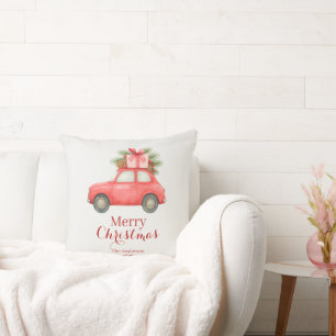 Merry Christmas Red Car – Personalized Holiday  Cushion
