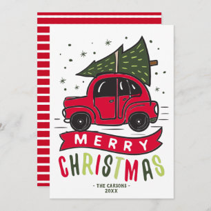 Merry Christmas Red Car Tree Name Template Cute