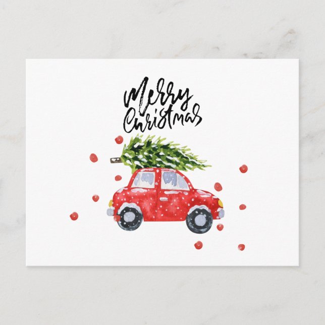 Merry Christmas red car with Christmas tree   Card (Front)
