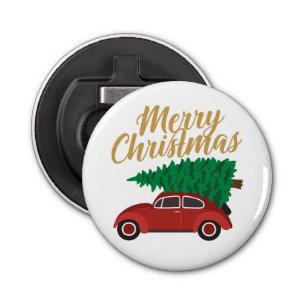 Merry Christmas Red Car With Tree Holidays Bottle Opener