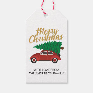 Merry Christmas Red Car With Tree Personalised Gift Tags