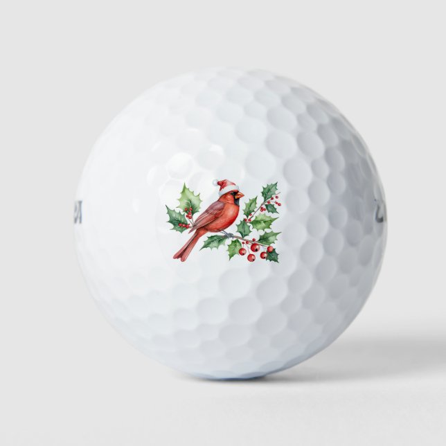 Merry Christmas Red Cardinal & Berries Golf Balls (Front)