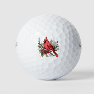 Merry Christmas Red Cardinal & Berries Golf Balls